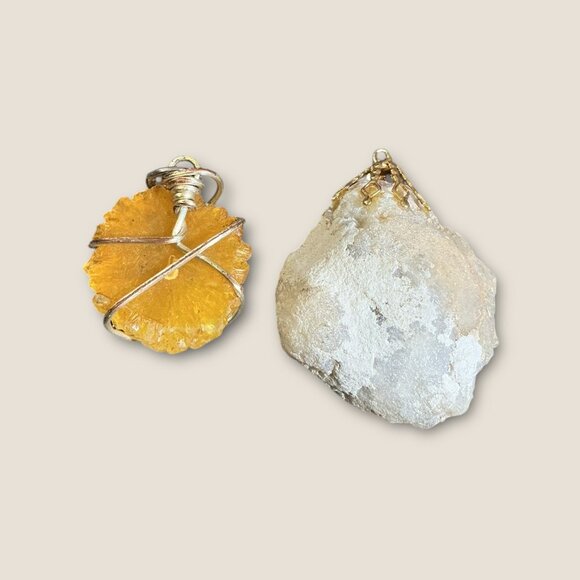 Lot of Two Natural Quartz  Geode Pendants - Picture 2 of 3